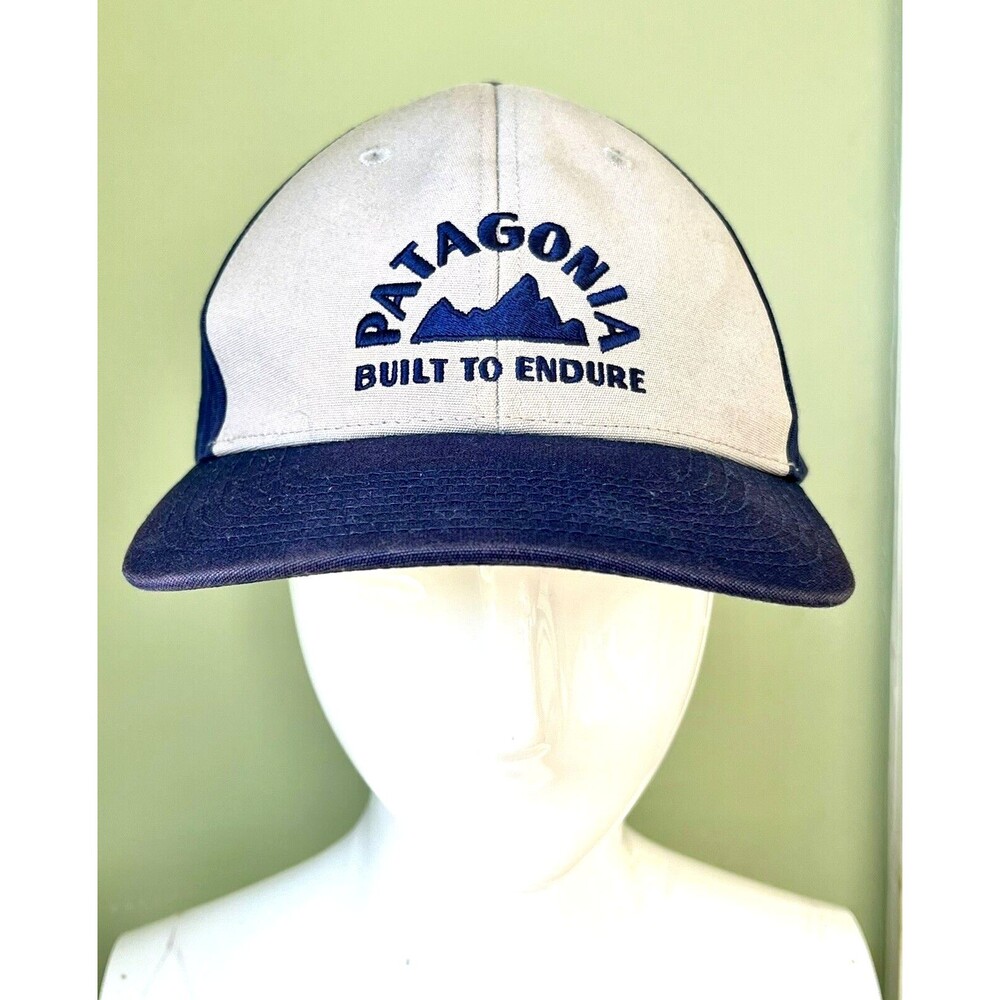 Patagonia Built to Endure Spellout Logo Blue Gray Trucker Hat Baseball Cap OSFA